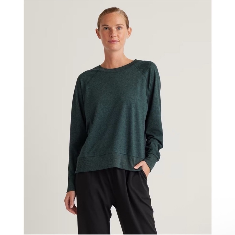 Quince Active Flowknit Pullover Crew Heather Green Size Medium